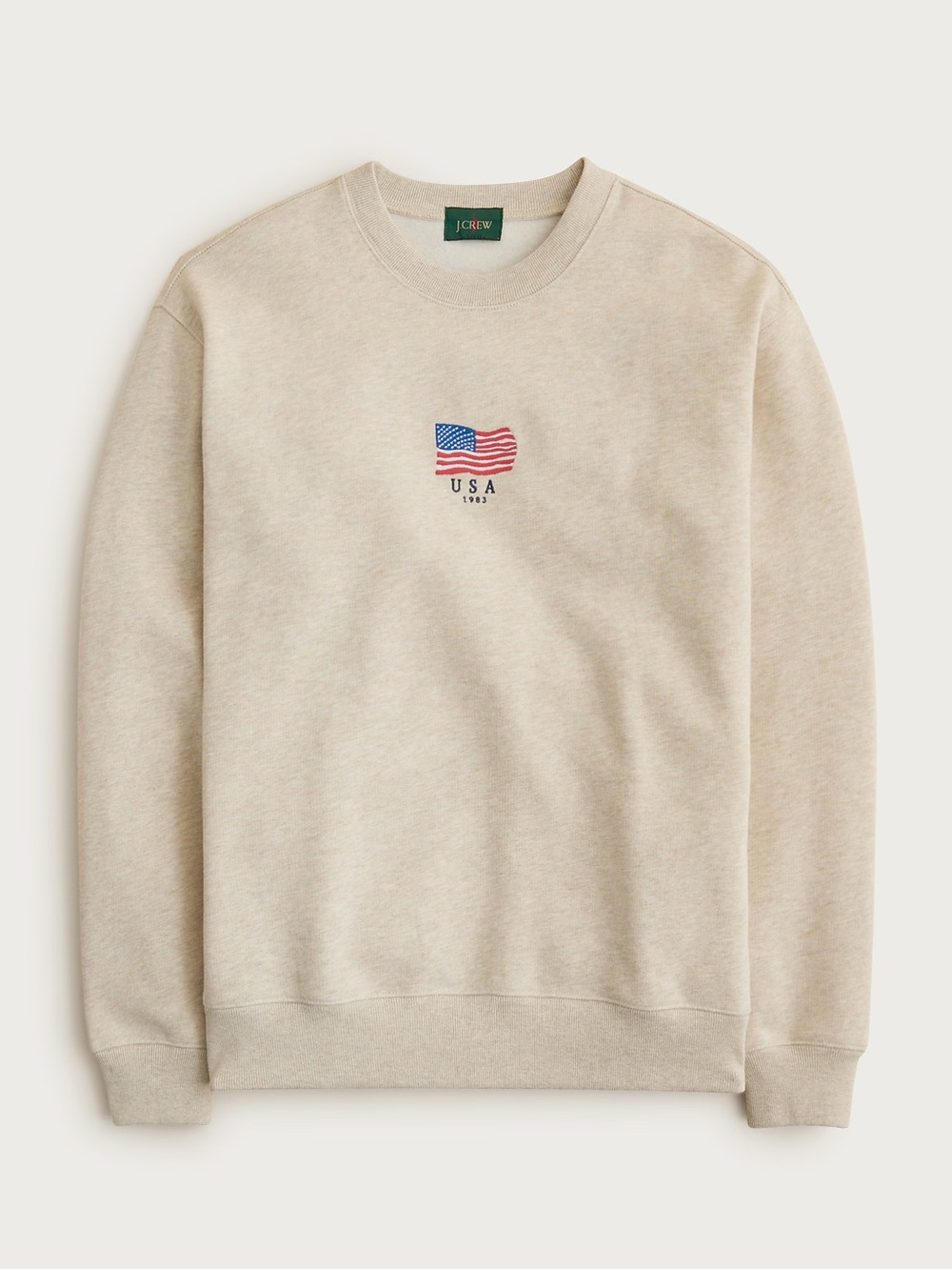 J. CREW '83 fleece sweatshirt with flag embroidery Heather Ecru Size M $98 CR210 - Picture 5 of 9